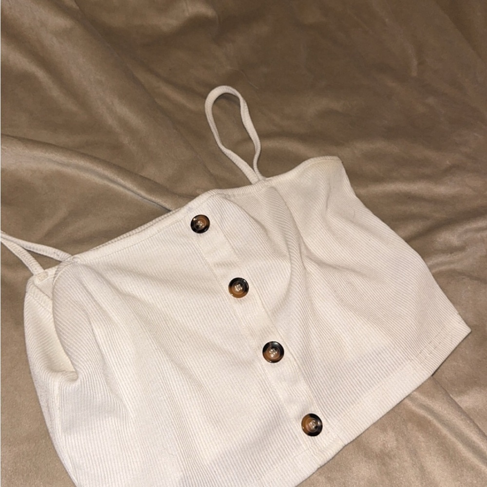 SHEIN Cream Sleeveless Buttoned Camisole Crop Top